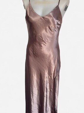 Satin bronze rose gold maxi slip dress by Audrey 3+1